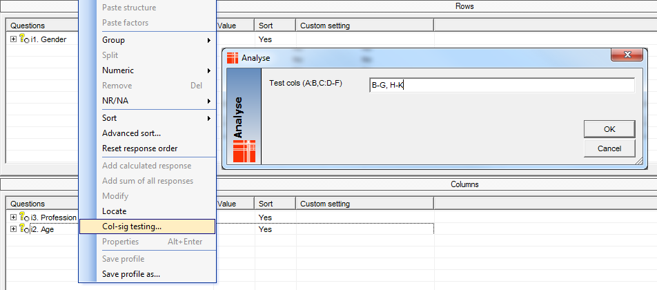 Specify test columns in column profile Specify test columns in column profile