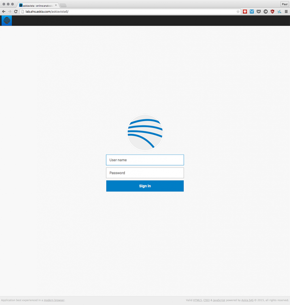 Askiavista 6.0.3.5's new login page Screenshot of Askiavista 6.0.3.5's new login page