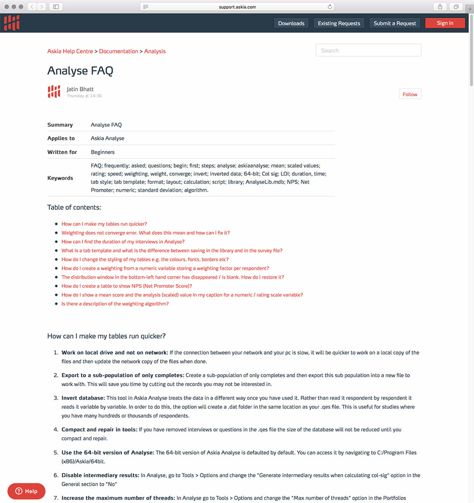 Askia analyse FAQ screenshot